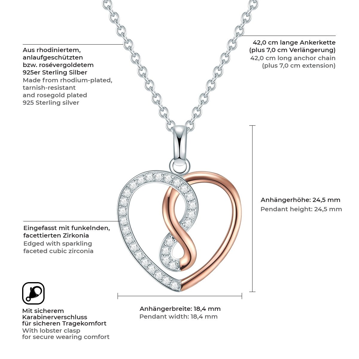 Kette mit Anhänger Sterling Silber bi-Color Zirkonia weiß