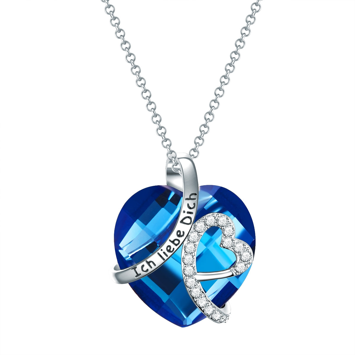 Kette mit Anhänger Zirkonia weiß Glas blau